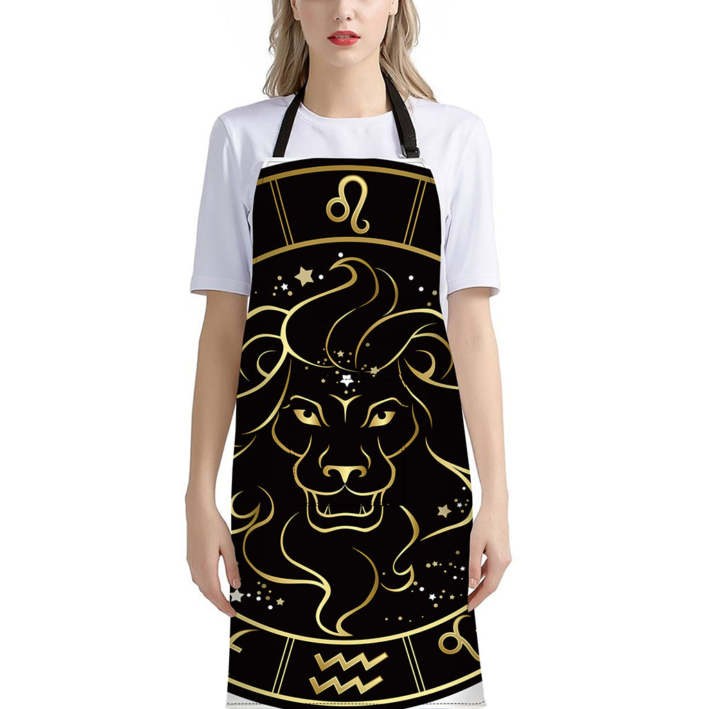 Gold And Black Leo Sign Print Bib Apron With Pocket