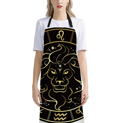 Gold And Black Leo Sign Print Bib Apron With Pocket