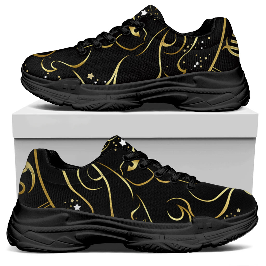 Gold And Black Leo Sign Print Black Chunky Shoes