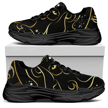 Gold And Black Leo Sign Print Black Chunky Shoes
