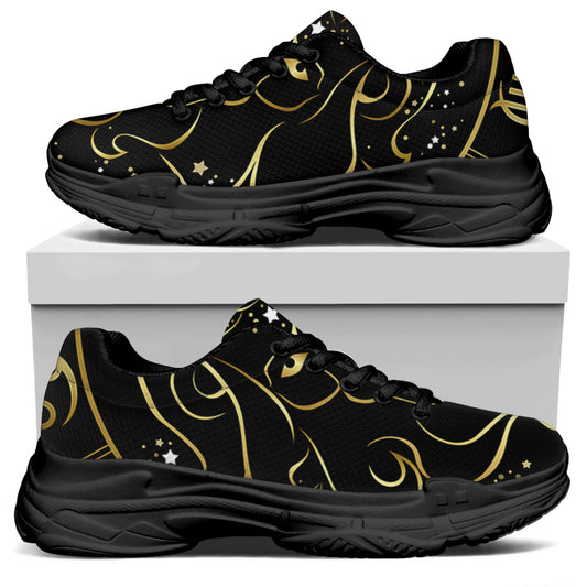 Gold And Black Leo Sign Print Black Chunky Shoes