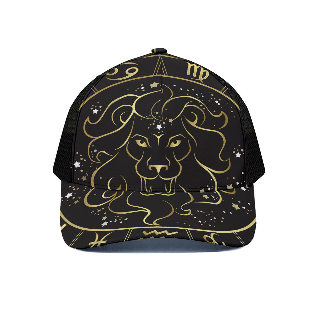 Gold And Black Leo Sign Print Black Mesh Trucker Cap