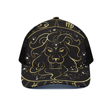 Gold And Black Leo Sign Print Black Mesh Trucker Cap
