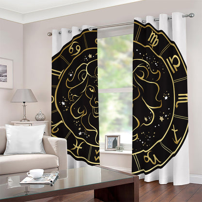 Gold And Black Leo Sign Print Blackout Grommet Curtains