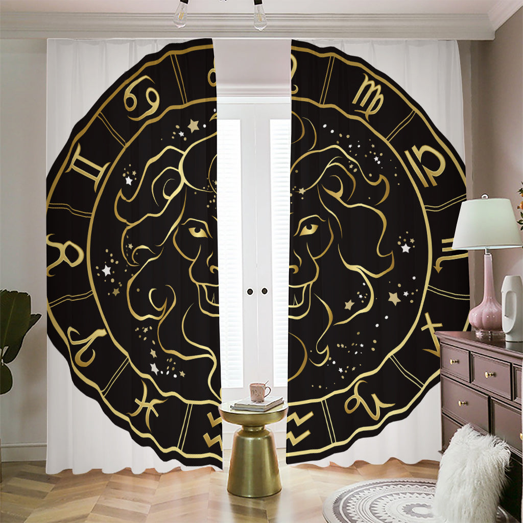 Gold And Black Leo Sign Print Blackout Pencil Pleat Curtains