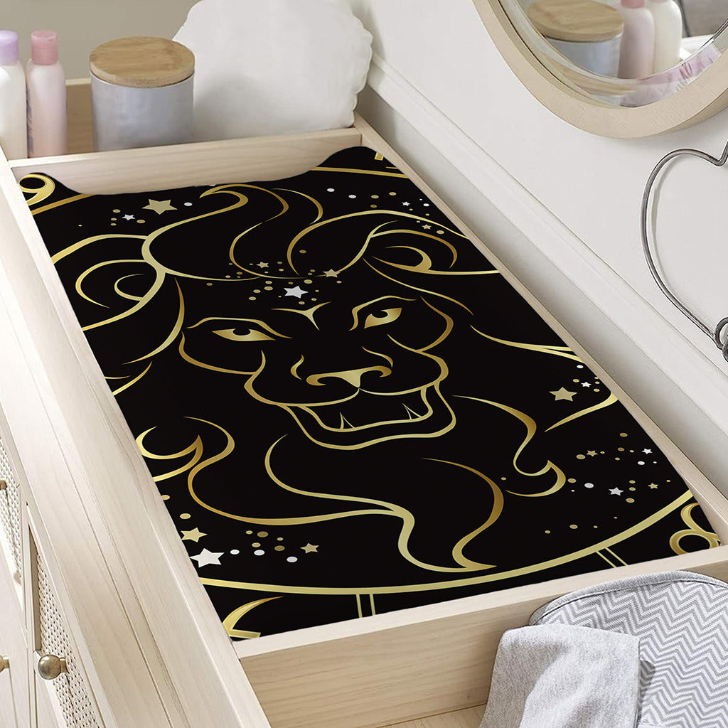 Gold And Black Leo Sign Print Changing Pad Cover