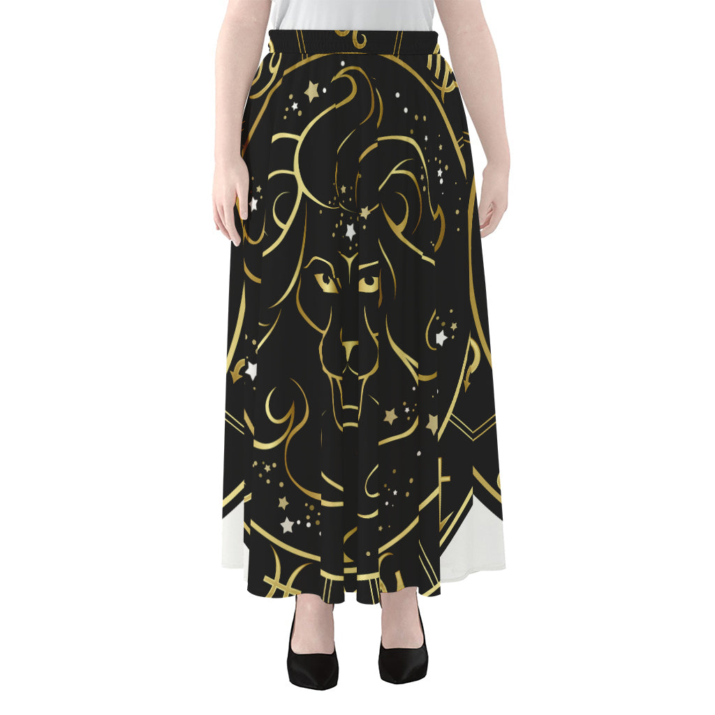 Gold And Black Leo Sign Print Chiffon Maxi Skirt