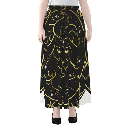 Gold And Black Leo Sign Print Chiffon Maxi Skirt
