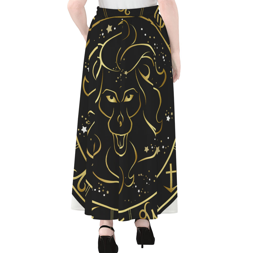 Gold And Black Leo Sign Print Chiffon Maxi Skirt