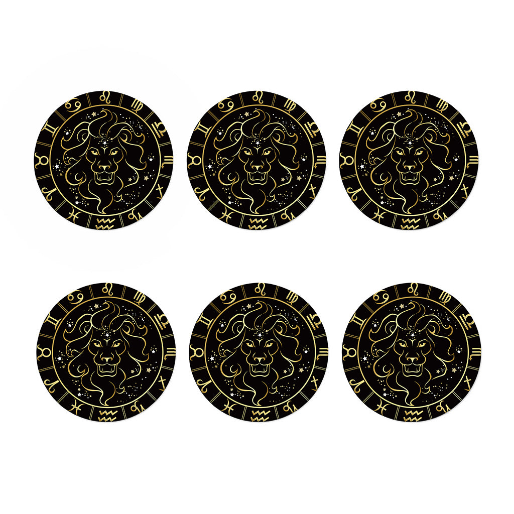 Gold And Black Leo Sign Print Coaster Set
