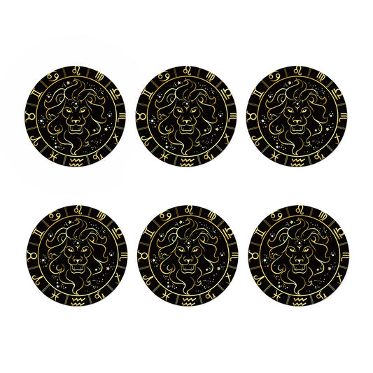 Gold And Black Leo Sign Print Coaster Set