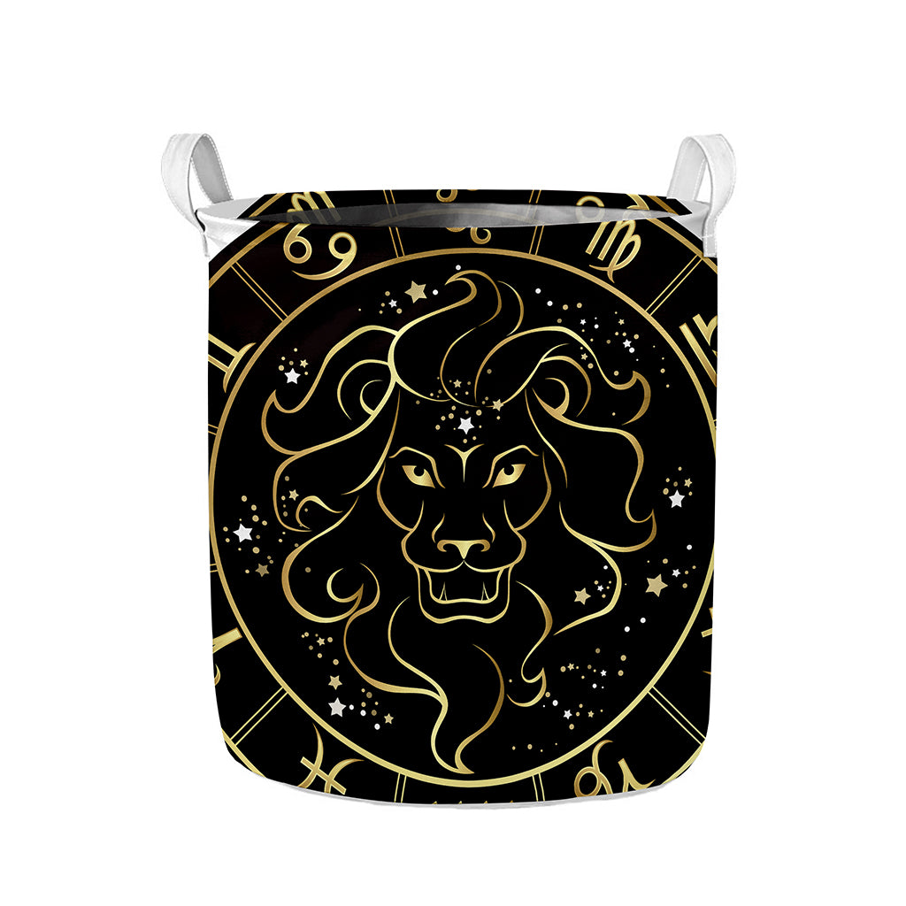 Gold And Black Leo Sign Print Collapsible Laundry Basket
