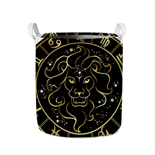 Gold And Black Leo Sign Print Collapsible Laundry Basket