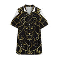 Gold And Black Leo Sign Print Cotton Hawaiian Shirt