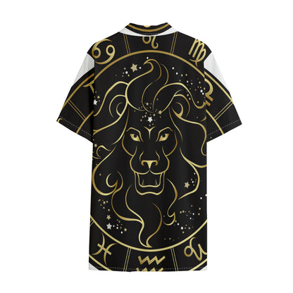 Gold And Black Leo Sign Print Cotton Hawaiian Shirt