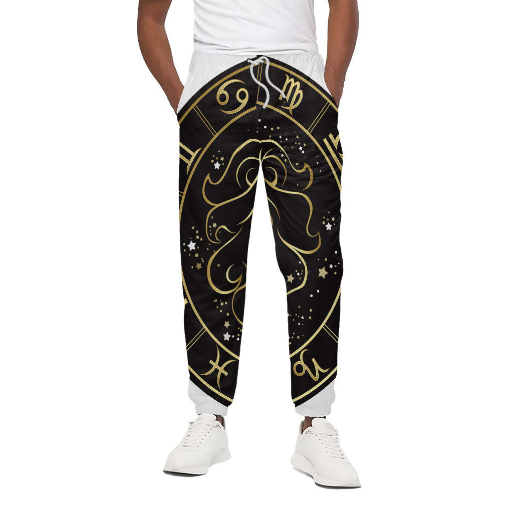 Gold And Black Leo Sign Print Cotton Pants