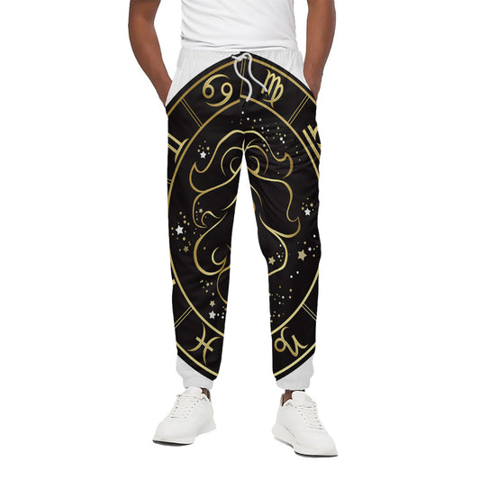 Gold And Black Leo Sign Print Cotton Pants