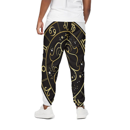 Gold And Black Leo Sign Print Cotton Pants