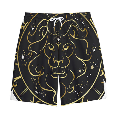 Gold And Black Leo Sign Print Cotton Shorts