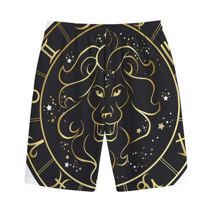 Gold And Black Leo Sign Print Cotton Shorts
