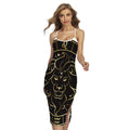 Gold And Black Leo Sign Print Cross Back Cami Dress