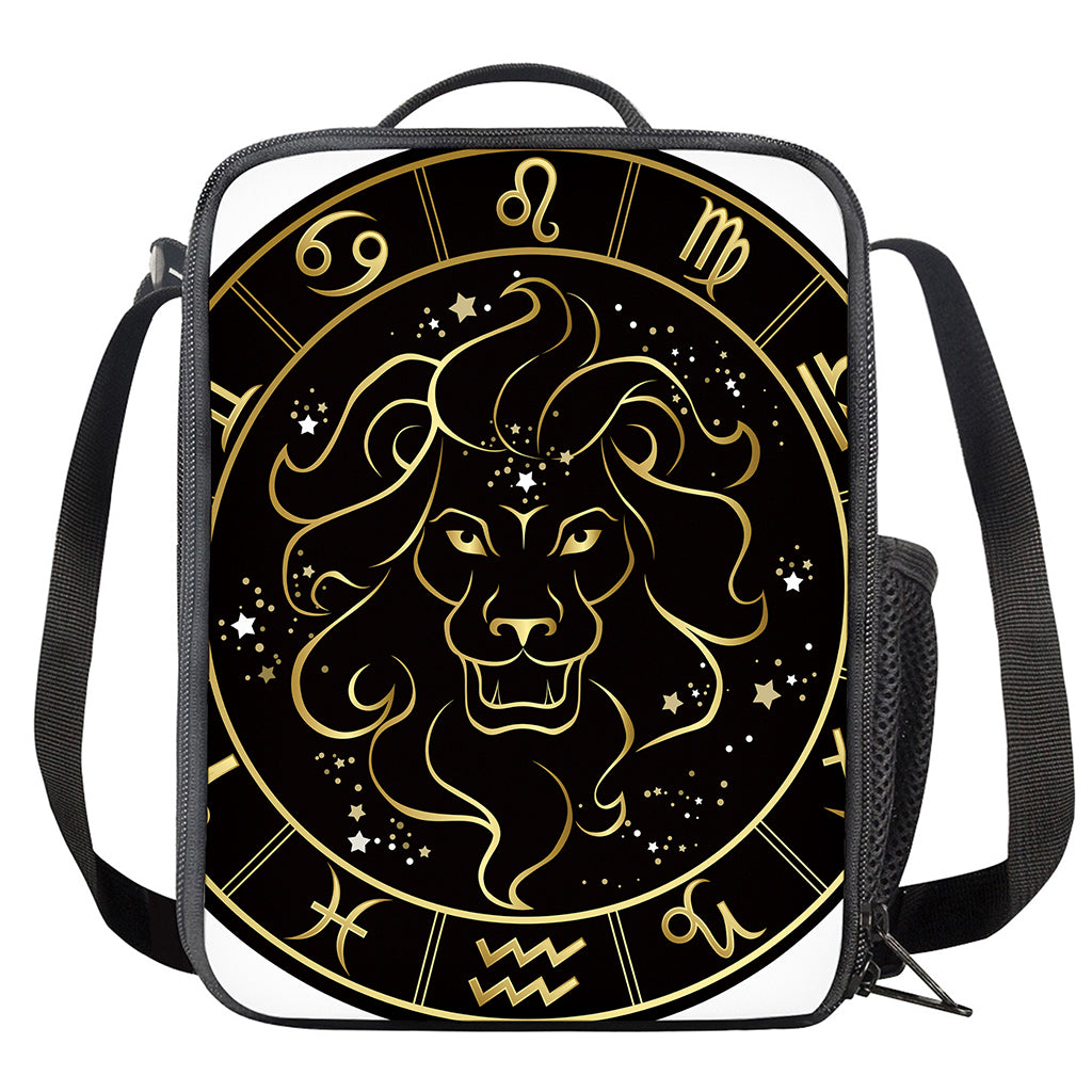 Gold And Black Leo Sign Print Crossbody Lunch Bag