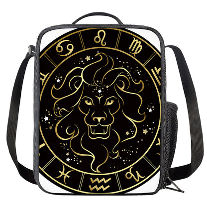 Gold And Black Leo Sign Print Crossbody Lunch Bag