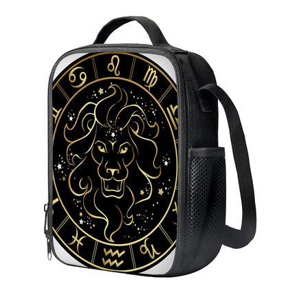 Gold And Black Leo Sign Print Crossbody Lunch Bag