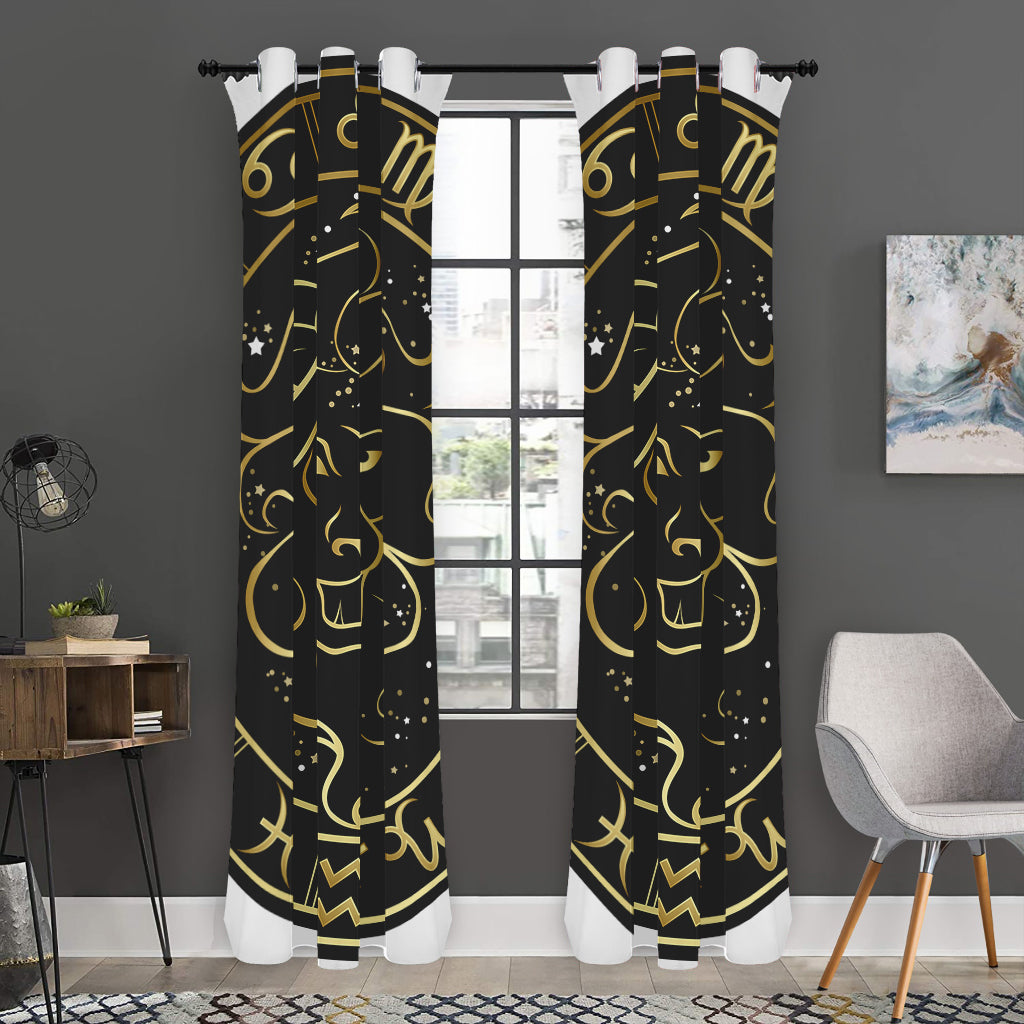 Gold And Black Leo Sign Print Curtain