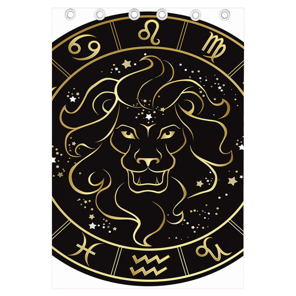 Gold And Black Leo Sign Print Curtain