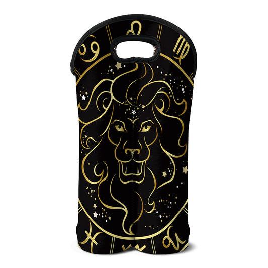 Gold And Black Leo Sign Print Double Neoprene Wine Tote