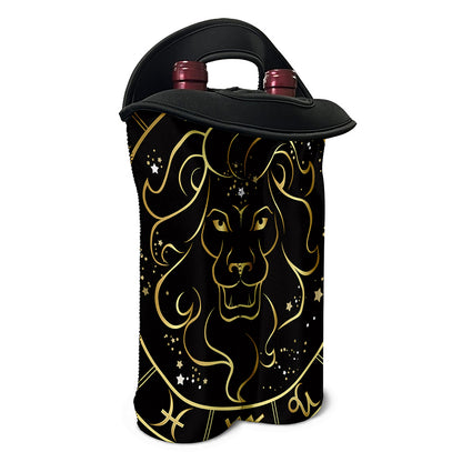 Gold And Black Leo Sign Print Double Neoprene Wine Tote