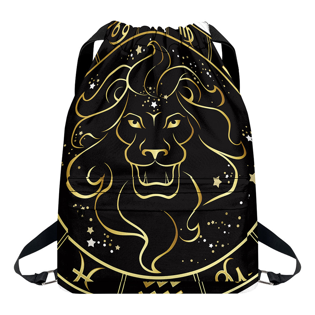 Gold And Black Leo Sign Print Drawstring Backpack
