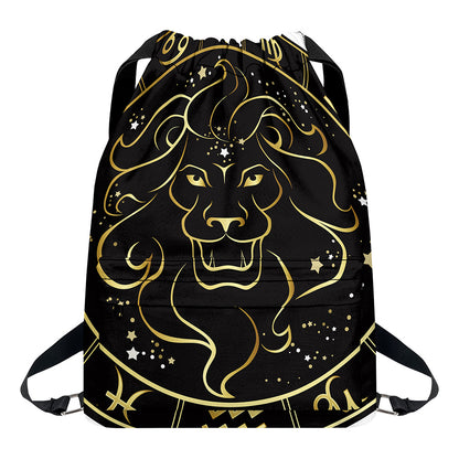Gold And Black Leo Sign Print Drawstring Backpack