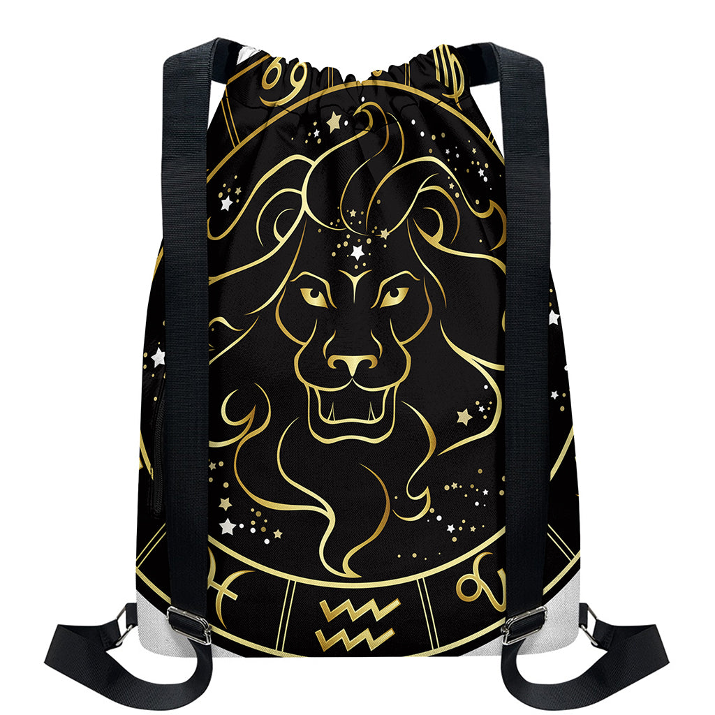 Gold And Black Leo Sign Print Drawstring Backpack