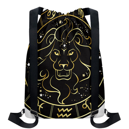 Gold And Black Leo Sign Print Drawstring Backpack