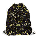 Gold And Black Leo Sign Print Drawstring Bag