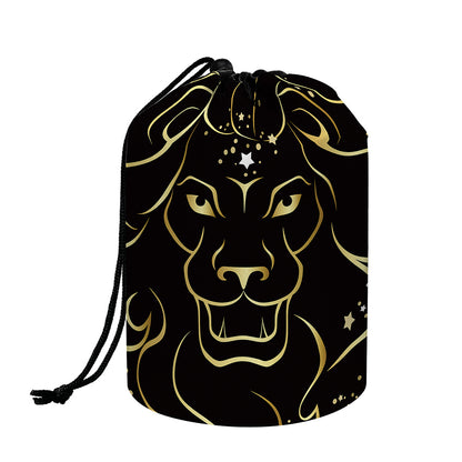 Gold And Black Leo Sign Print Drawstring Makeup Bag