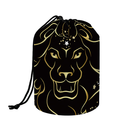 Gold And Black Leo Sign Print Drawstring Makeup Bag