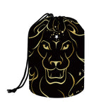 Gold And Black Leo Sign Print Drawstring Makeup Bag
