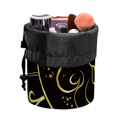 Gold And Black Leo Sign Print Drawstring Makeup Bag
