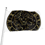 Gold And Black Leo Sign Print Flag