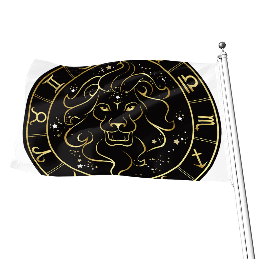 Gold And Black Leo Sign Print Flag