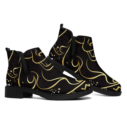 Gold And Black Leo Sign Print Flat Ankle Boots
