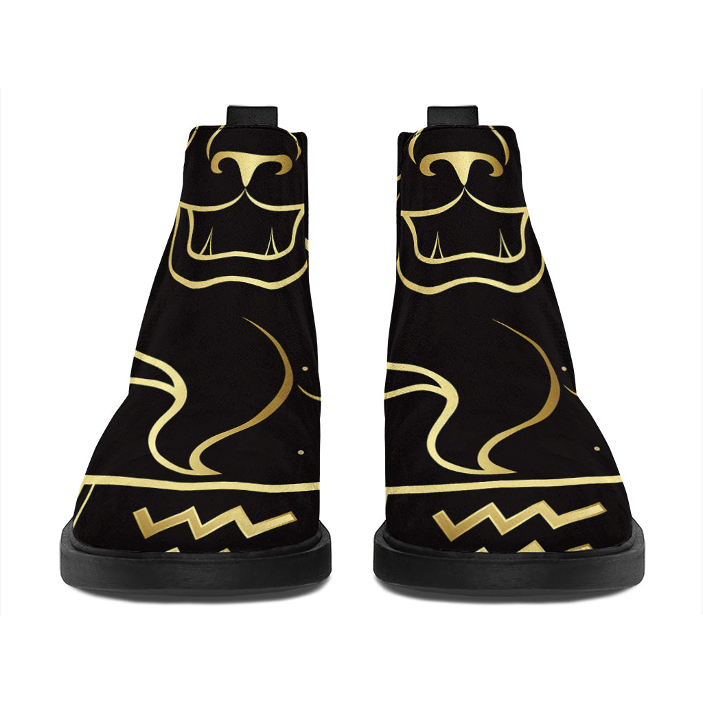 Gold And Black Leo Sign Print Flat Ankle Boots