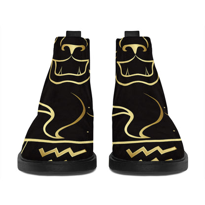 Gold And Black Leo Sign Print Flat Ankle Boots