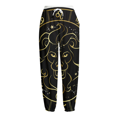 Gold And Black Leo Sign Print Fleece Lined Knit Pants