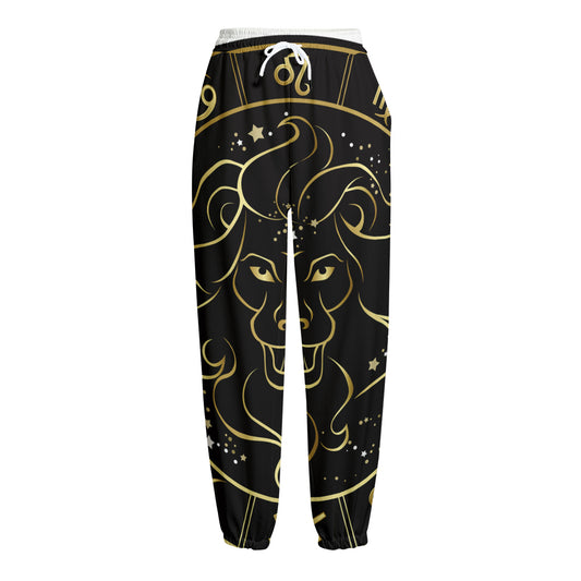 Gold And Black Leo Sign Print Fleece Lined Knit Pants