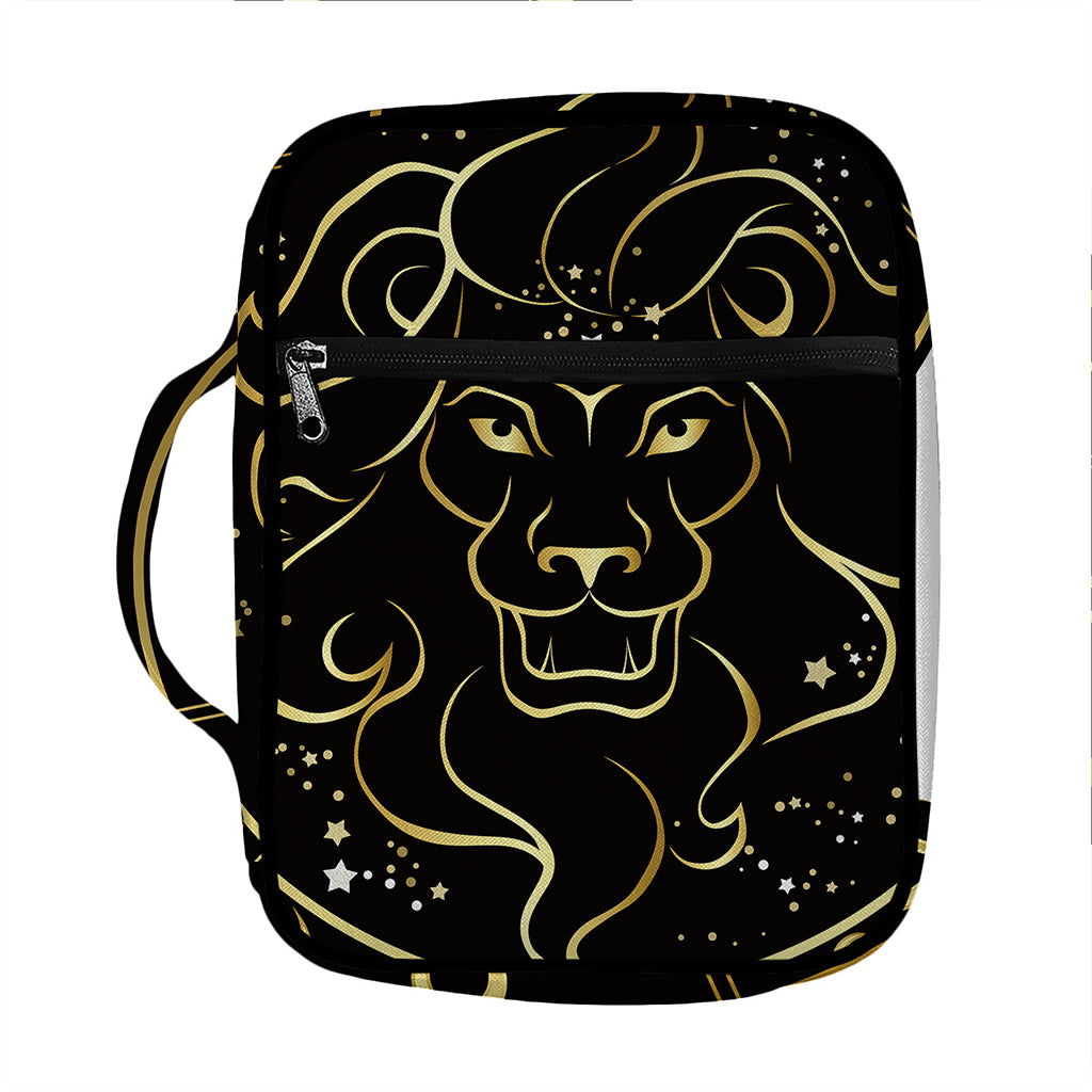 Gold And Black Leo Sign Print Front Pocket Bible Bag