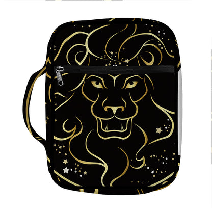 Gold And Black Leo Sign Print Front Pocket Bible Bag